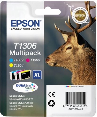 Epson T1306 Pack de 3 Cartuchos Originales Cian, Magenta, Amarillo C13T13064012