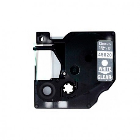 Cinta compatible Dymo D1 45020 Rotuladora blanco / transparente 12mm x 7m S0720600