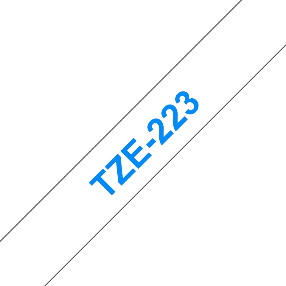 Brother TZe223 Cinta rotuladora Compatible de Etiquetas Texto azul sobre fondo blanco Ancho 9mm x 8 metros