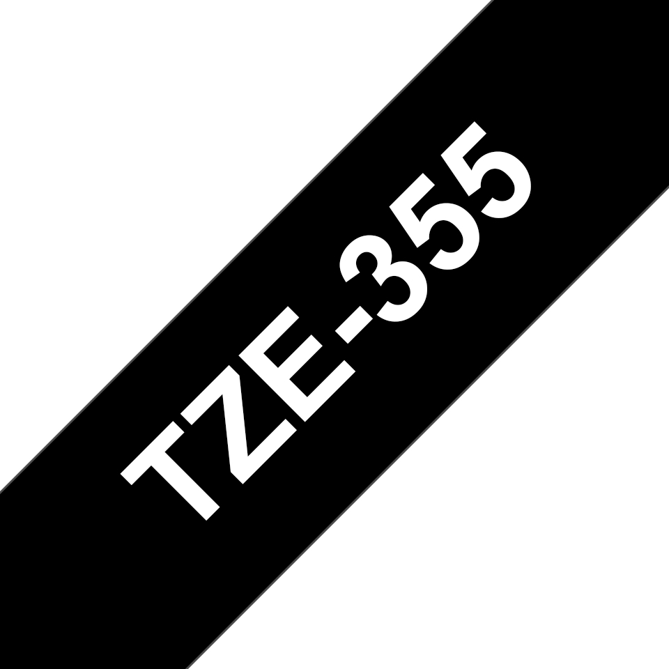 Brother TZe355 Cinta Laminada Original de Etiquetas Texto blanco sobre fondo negro Ancho 24mm x 8 metros