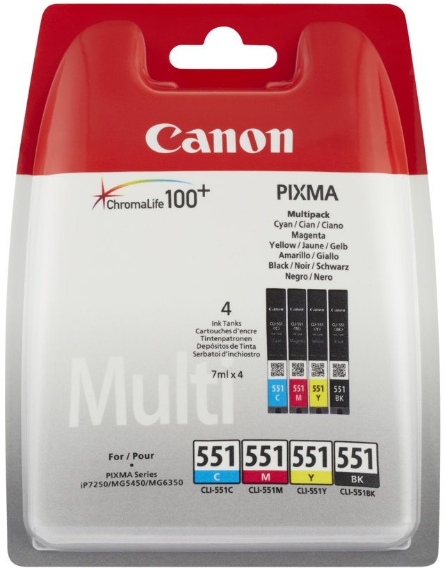Pack de 4 Cartuchos Canon CLI-551 Originales 6509B009 CLI551