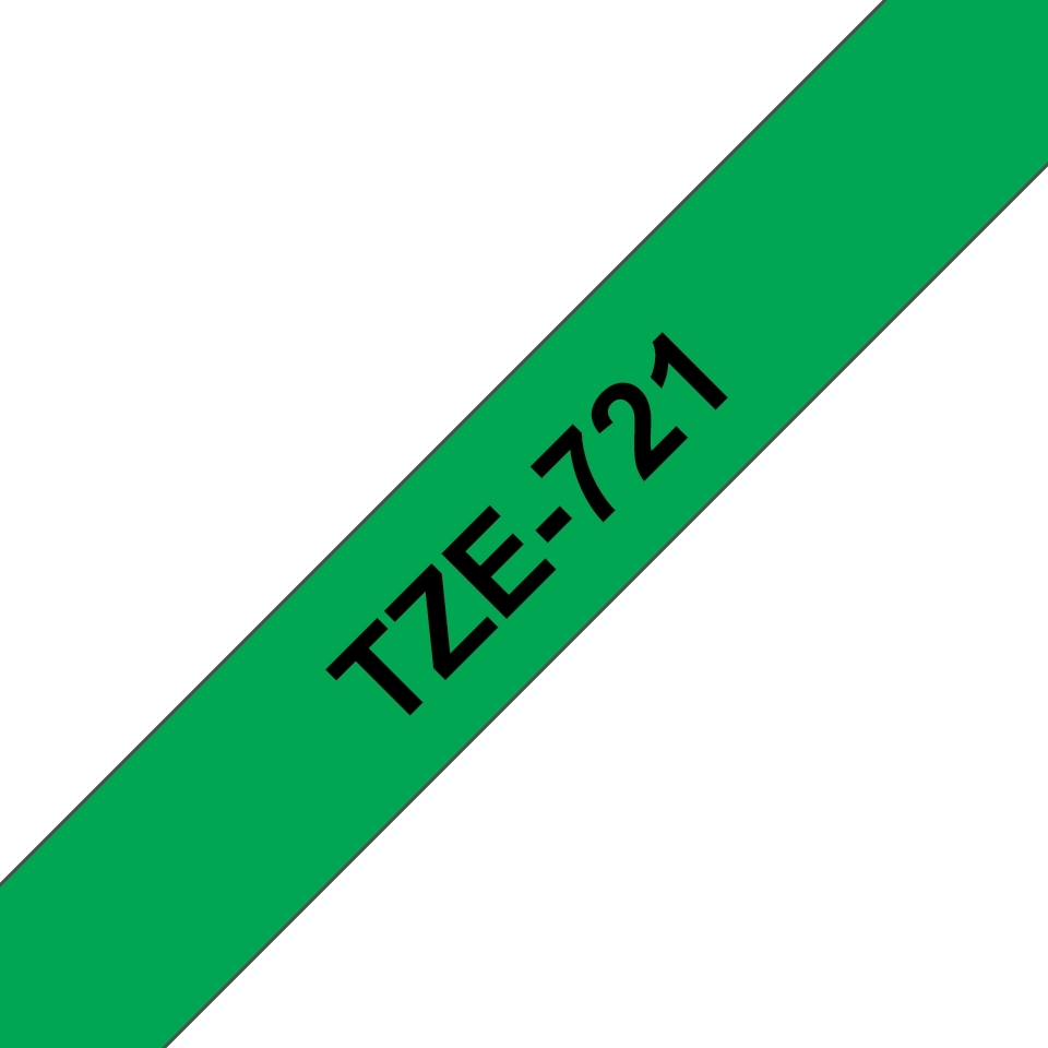 Brother TZe721 Cinta Laminada Original de Etiquetas Texto negro sobre fondo verde Ancho 9mm x 8 metros