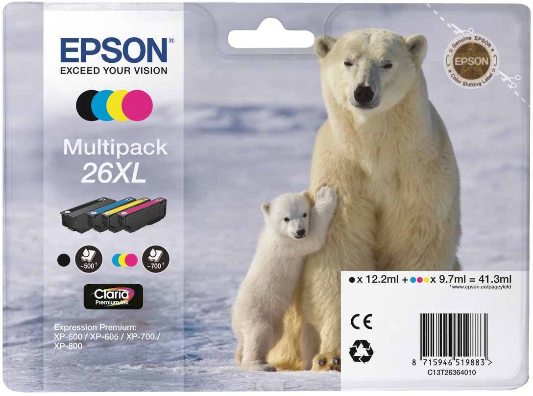 Epson T2636 (26XL) Pack de 4 Cartuchos Originales C13T26364010