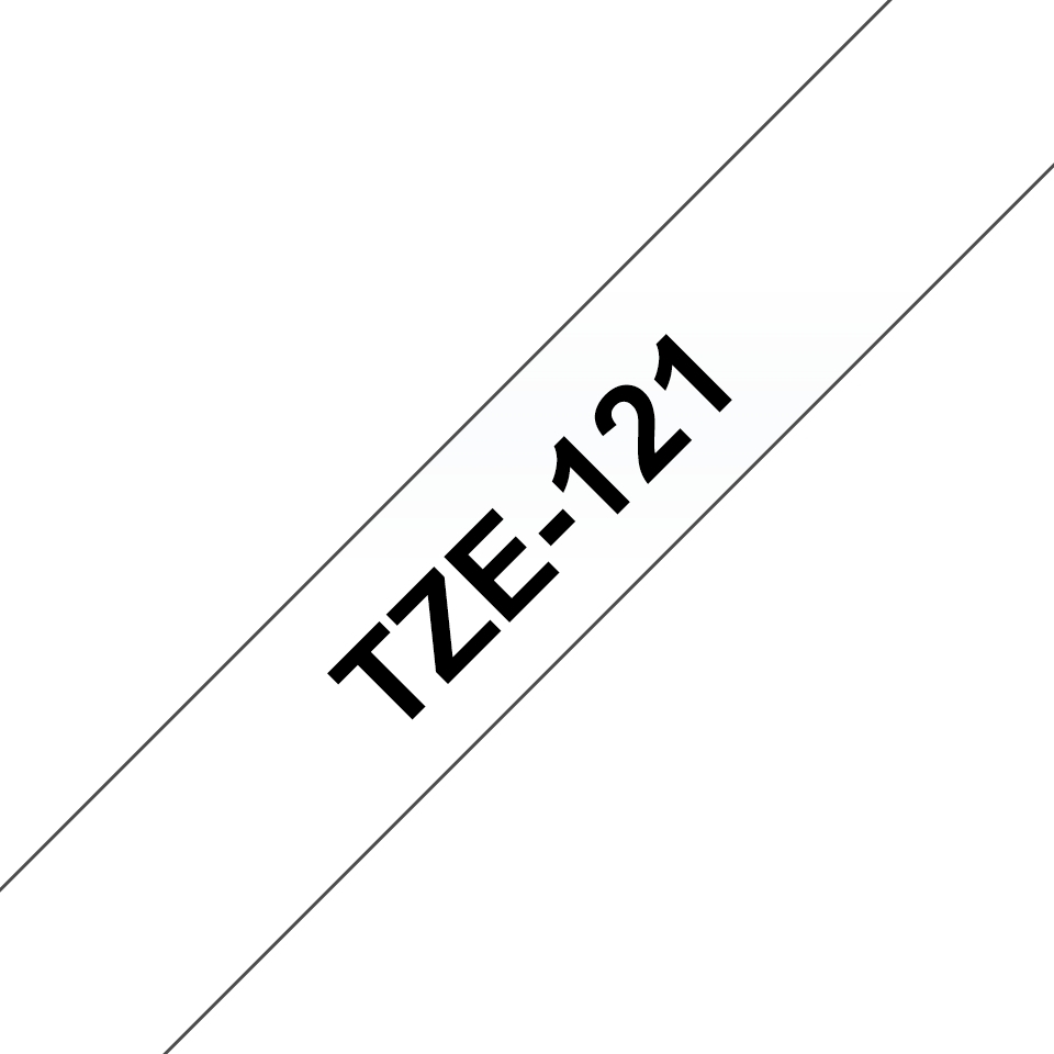 Brother TZe121 Cinta Laminada Original de Etiquetas Texto negro sobre fondo transparente Ancho 9mm x 8 metros