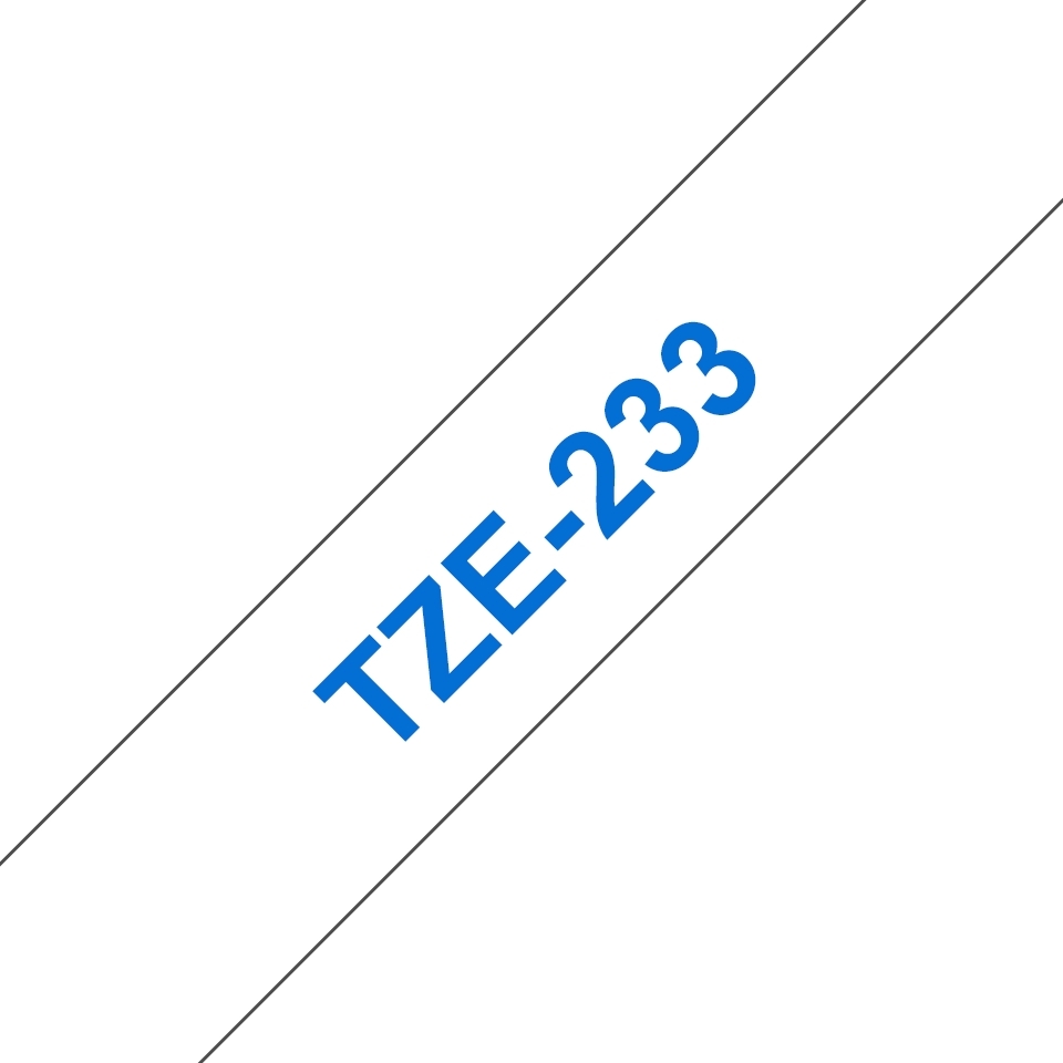 Brother TZe233 Cinta rotuladora Compatible de Etiquetas Texto azul sobre fondo blanco Ancho 12mm x 8 metros