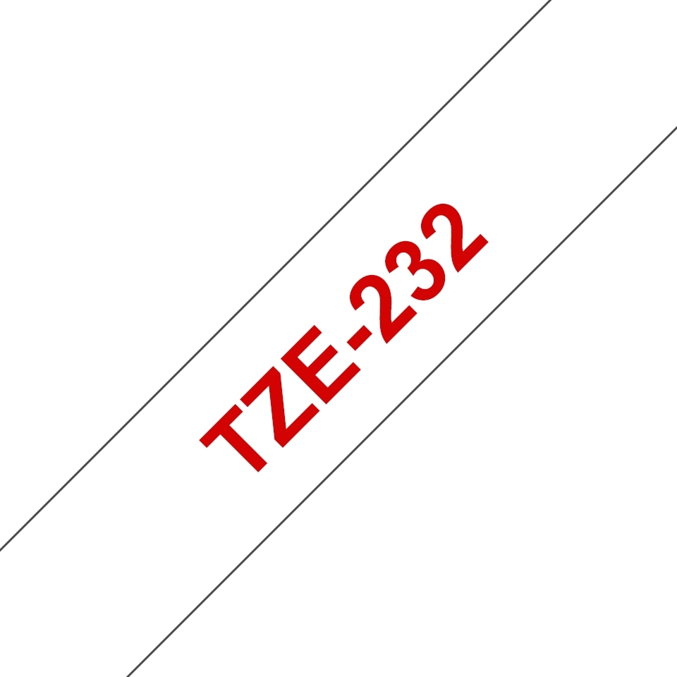 Brother TZe232 Cinta Laminada Original de Etiquetas Texto rojo sobre fondo blanco Ancho 12mm x 8 metros