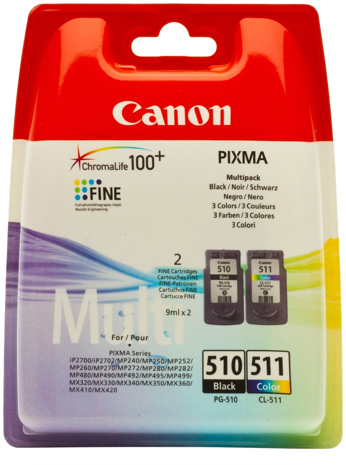 Canon PG510 Negro + CL511 Color Pack de 2 Cartuchos Originales 2970B010 CL-511