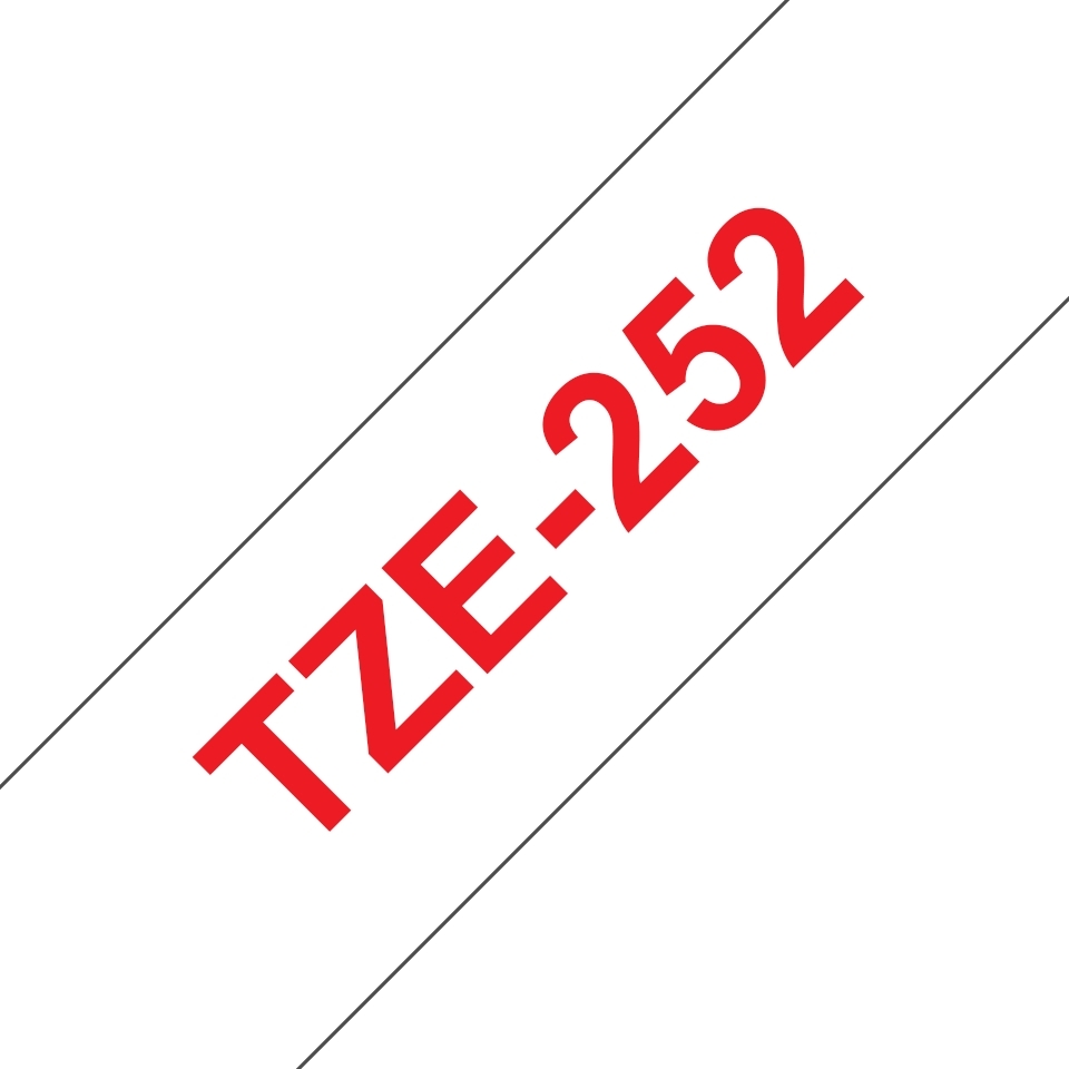 Brother TZe252 Cinta Laminada Original de Etiquetas Texto rojo sobre fondo blanco Ancho 24mm x 8 metros
