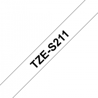 Brother TZeS211 Cinta Laminada Super Adhesiva Original de Etiquetas Texto negro sobre fondo blanco Ancho 6mm x 8 metros