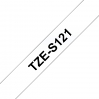 Brother TZeS121 Cinta Laminada Super Adhesiva Original de Etiquetas Texto negro sobre fondo transparente Ancho 9mm x 8 metros