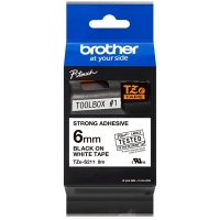 Brother TZeS211 Cinta Laminada Super Adhesiva Original de Etiquetas Texto negro sobre fondo blanco Ancho 6mm x 8 metros