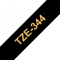 Brother TZe344 Cinta rotuladora Compatible de Etiquetas Texto dorado sobre fondo negro Ancho 18mm x 8 metros