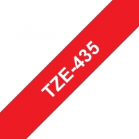 Brother TZe435 Cinta Laminada Original de Etiquetas Texto blanco sobre fondo rojo Ancho 12mm x 8 metros