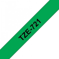 Brother TZe721 Cinta Laminada Original de Etiquetas Texto negro sobre fondo verde Ancho 9mm x 8 metros