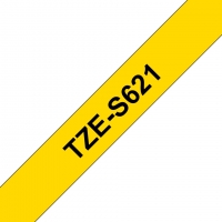 Brother TZeS621 Cinta Laminada Super Adhesiva Original de Etiquetas Texto negro sobre fondo amarillo Ancho 9mm x 8 metros