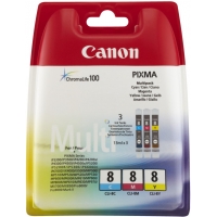 Canon CLI8 Pack de 3 Cartuchos Originales Cian, Magenta, Amarillo 0621B029