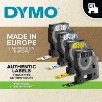 Dymo D1 45013 Cinta de Etiquetas Original para Rotuladora negro / blanco 12mm x 7m 