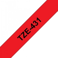 Brother TZe431 Cinta rotuladora Compatible de Etiquetas Texto negro sobre fondo rojo Ancho 12mm x 8 metros