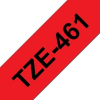 Brother TZe461 Cinta Laminada Original de Etiquetas Texto negro sobre fondo rojo Ancho 36mm x 8 metros