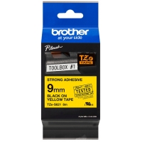Brother TZeS621 Cinta Laminada Super Adhesiva Original de Etiquetas Texto negro sobre fondo amarillo Ancho 9mm x 8 metros