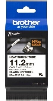 Brother HSe231E Cinta Tubo Termorretractil Original de Etiquetas para Cables Texto negro sobre fondo blanco Ancho 11.2mm x 1.5 m