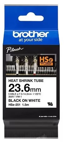 Brother HSe251 Cinta Tubo Termorretractil Original de Etiquetas para Cables Texto negro sobre fondo blanco Ancho 23.6mm x 1.5 me