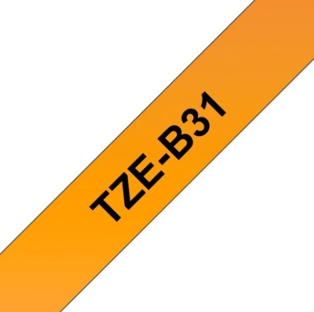 Brother TZeB31 Cinta Laminada Fluorescente Original de Etiquetas Texto negro sobre fondo naranja Ancho 12mm x 5 metros