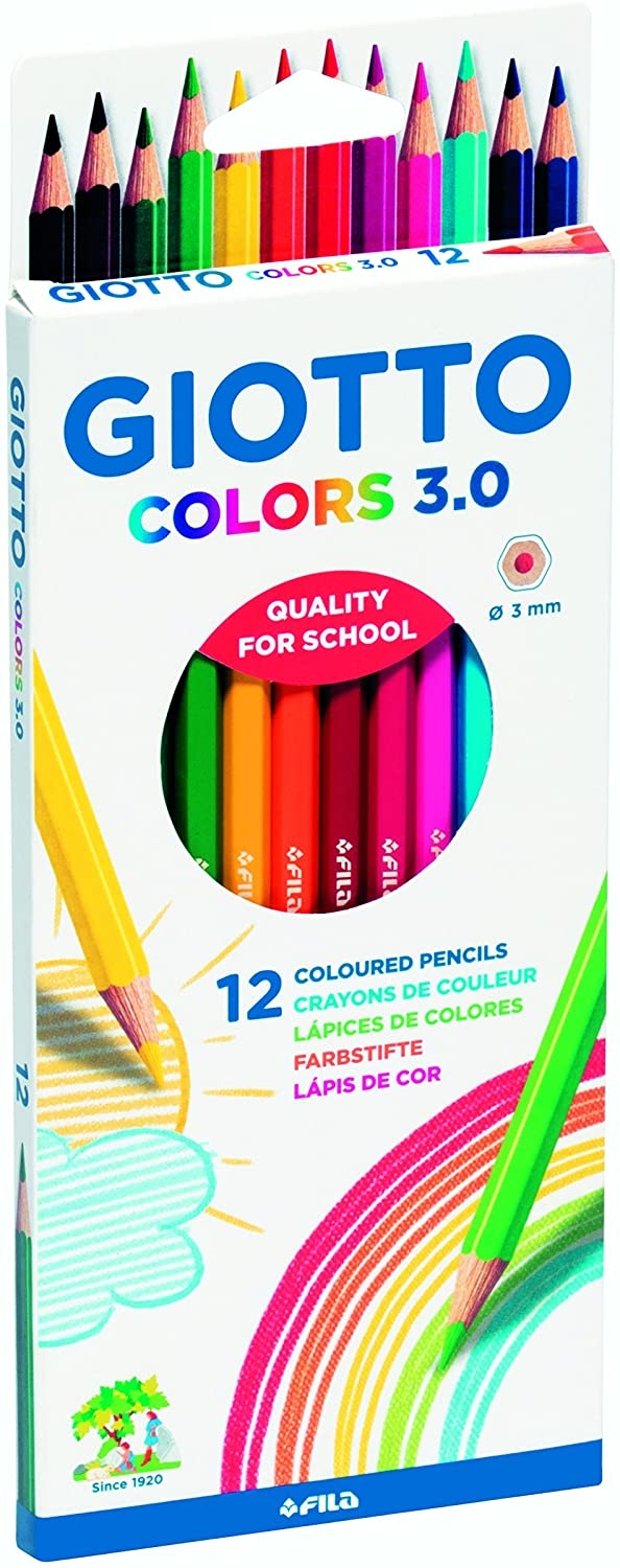 Giotto Colors 3.0 Pack de 12 Lapices Hexagonales de Colores, Mina 3 mm