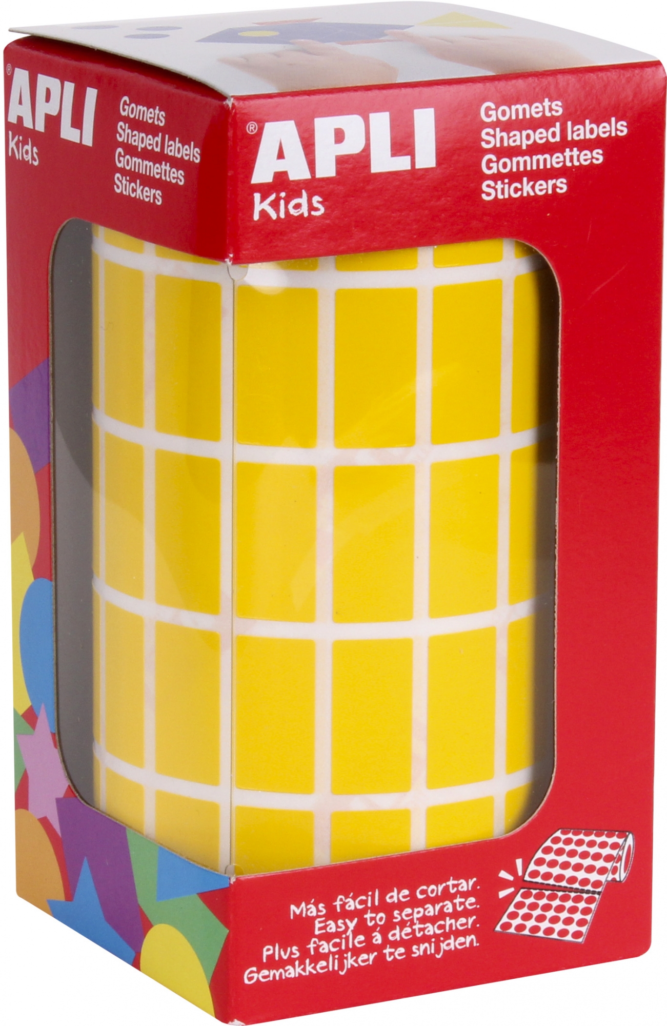 Apli Gomets Rectangulares Amarillos - 20x10mm - 59 Hojas Pretroqueladas - 3540 Unidades por Rollo - Ideal para Escuelas y Taller