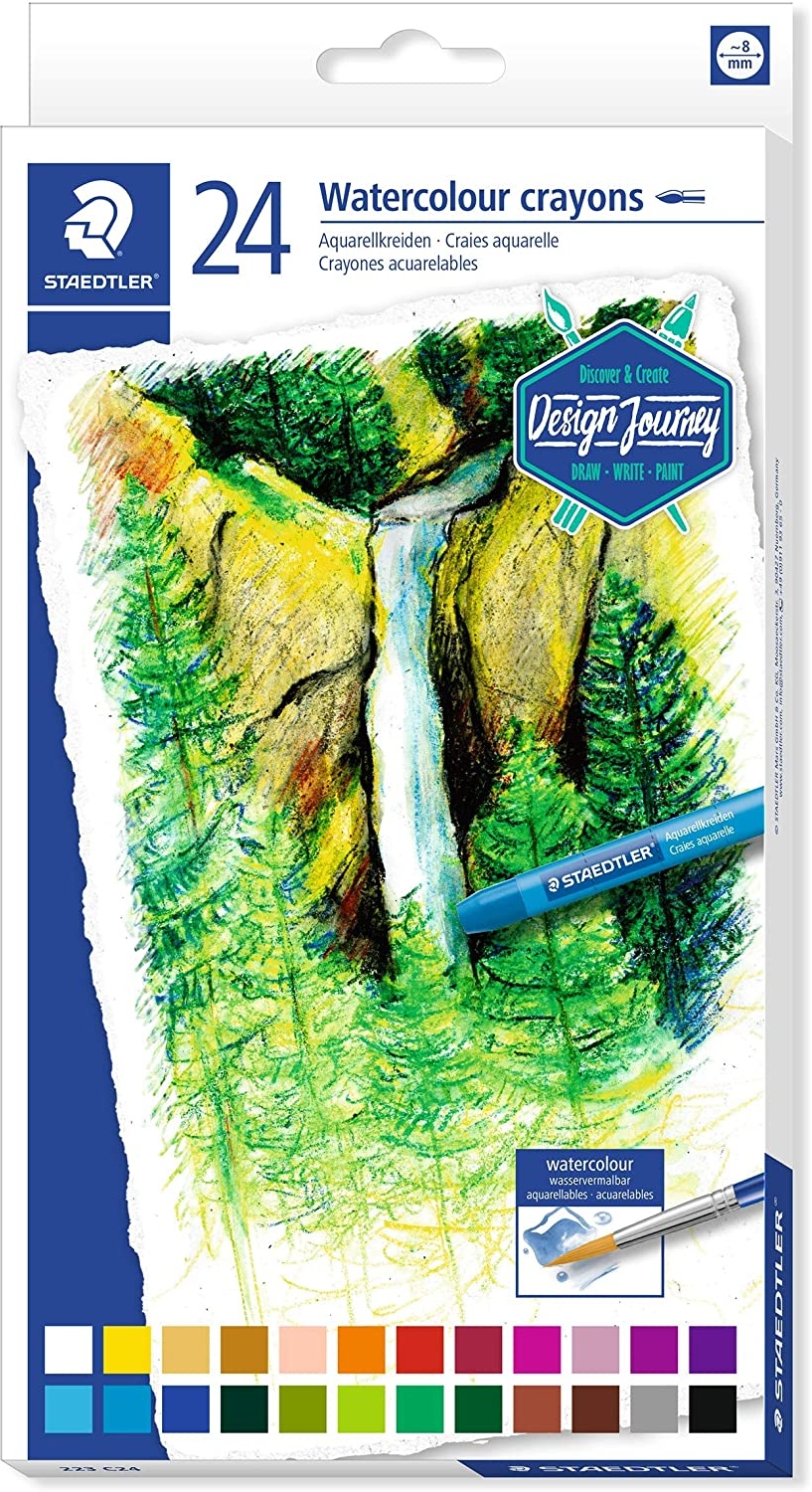 Staedtler Crayones Acuarelables 223 Pack de 24 Lapices de Cera, Muy Opacos