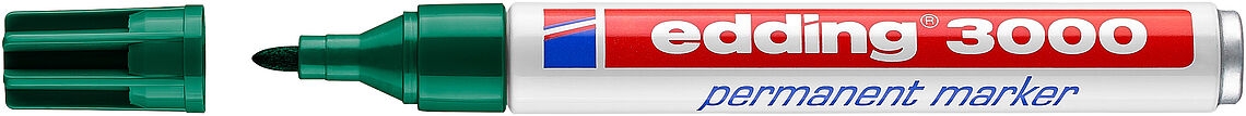 Edding 3000 Rotulador Permanente, Punta Redonda de 1.5mm, Trazo entre 1.5 y 3mm, Seca rápido, Verde