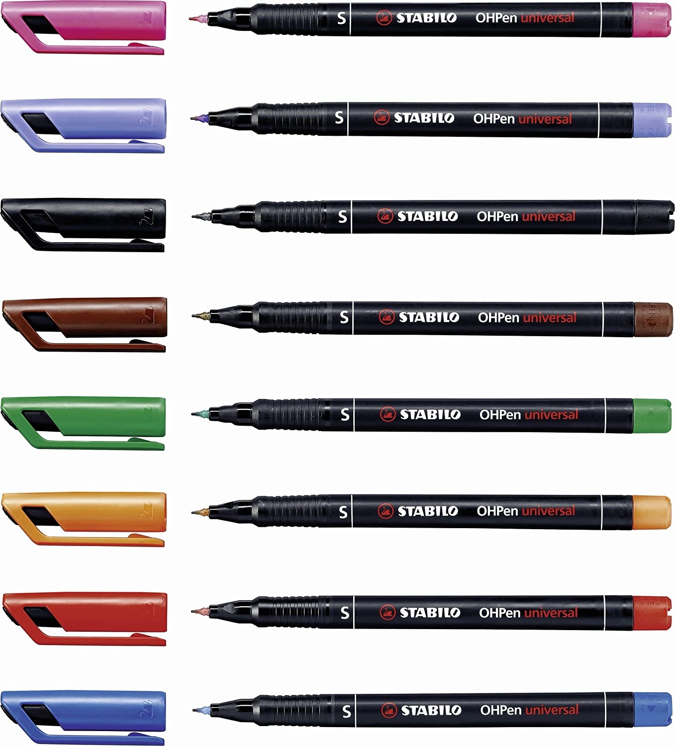 Stabilo OHPen Pack de 8 Rotuladores Permanentes, Punta Superfina, Trazo de 0.4mm, Grip, Varios
