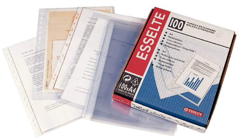 Esselte Funda Porta Documentos Folio, PP, Calidad Luxe Cristal Liso Extra, Multitaladro-16, Caja 100, Transparente