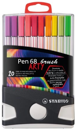 Stabilo Pen 68 Brush Arty Caja de Plastico Rigida con 30 Rotuladores, Punta de Pincel