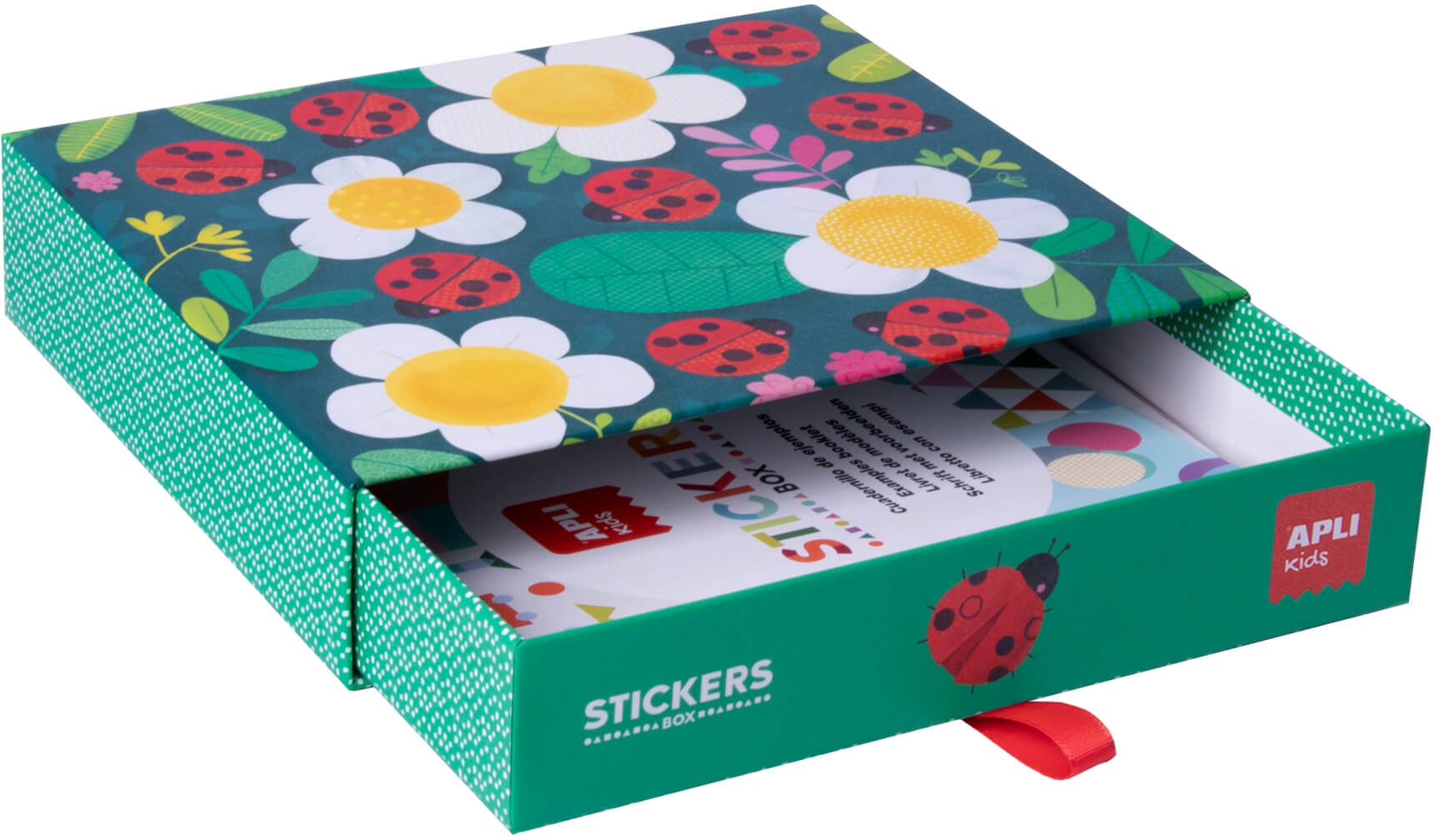 Apli Kids Juegos de Gomets Mariquita - 8 Laminas Ilustradas de 200G - 8 Hojas de Gomets Removibles Geometricos - Alto Valor Dida