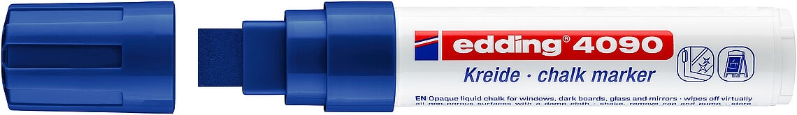 Edding 4090 Rotulador de Tiza Liquida, Punta Biselada, Trazo entre 4 y 15mm, Olor Neutro, Azul