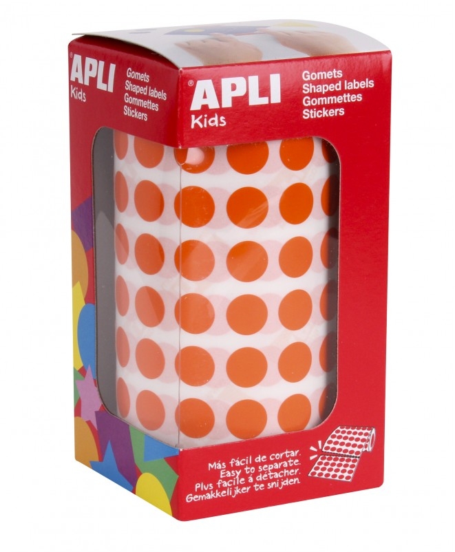 Apli Rollo de 5192 Gomets Redondos Naranjas - Tamaño Ø 10,5mm - 59 Hojas Pretroqueladas - Adhesivo Base Agua - Cumple Normas EN-