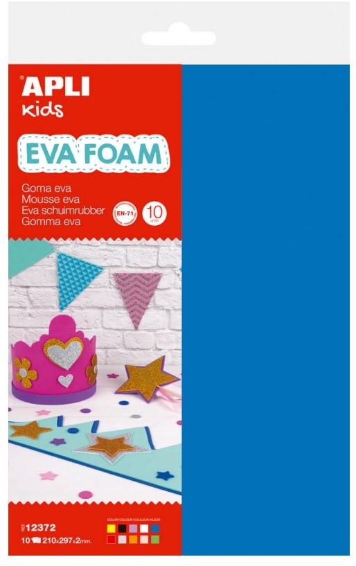 Apli Pack de 10 Goma Eva Multicolor A4 - Grosor 2 mm - Impermeable - Moldeable al Calor