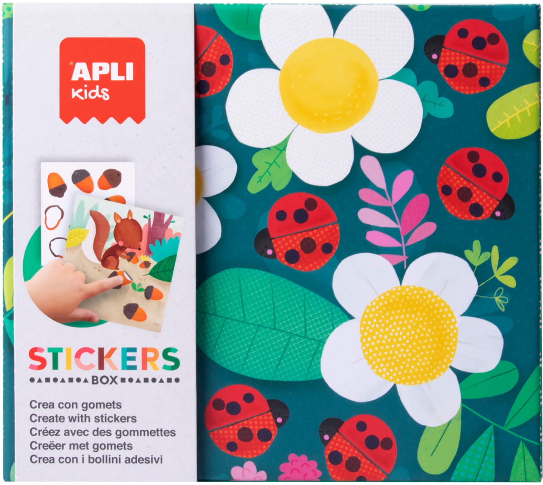 Apli Kids Juegos de Gomets Mariquita - 8 Laminas Ilustradas de 200G - 8 Hojas de Gomets Removibles Geometricos - Alto Valor Dida