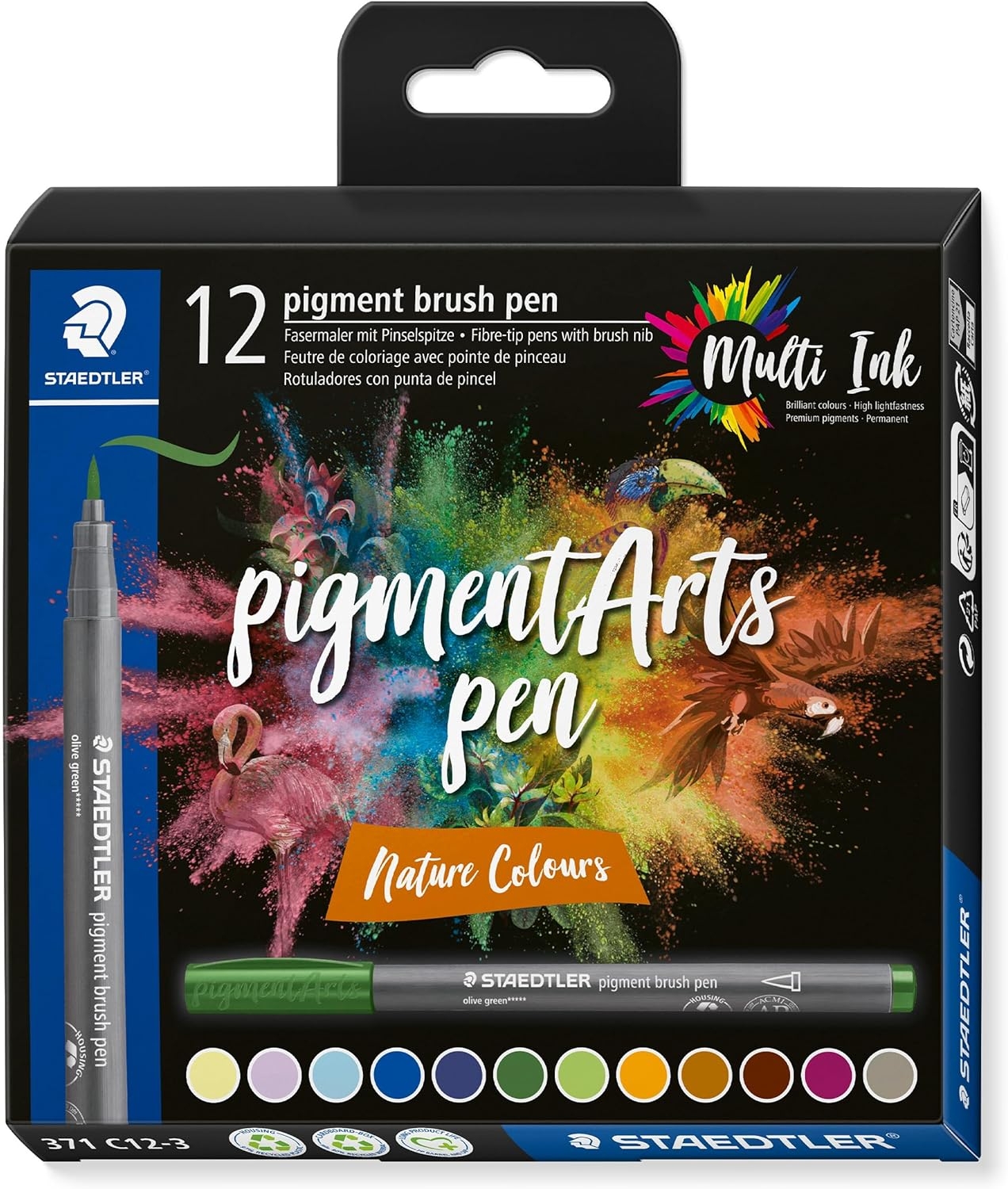 Staedtler 371 Pack de 12 Rotuladores Punta de Pincel Suave, Colores Vivos y Brillantes, Nue