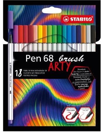 Stabilo Pen 68 Brush Arty Pack de 18 Rotuladores Punta de Pincel