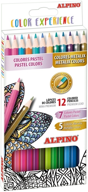 Alpino Color Experience Pack de 12 Lapices de Colores Premium Colores Pastel y Metalicos
