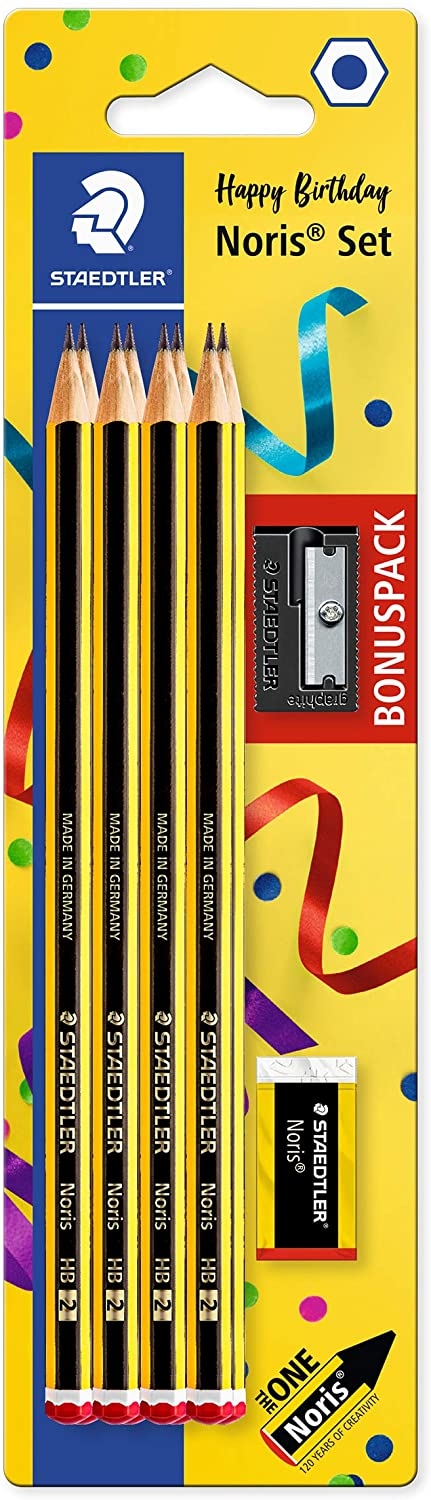 Staedtler Noris 120 Pack de 8 Lápices + Goma de Borrar + Sacapuntas, Dureza HB Ultrarresistente de 2mm