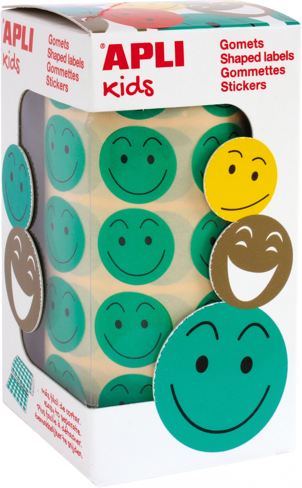 Apli Gomets Cara Feliz Verdes Ø 20mm - Adhesivo Removible - 900 Gomets por Rollo - Ideal para Motivar y Premiar a los Niños