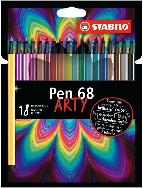 Stabilo Pen 68 Arty Pack de 18 Rotuladores, Punta de Fibra, Trazo 1mm