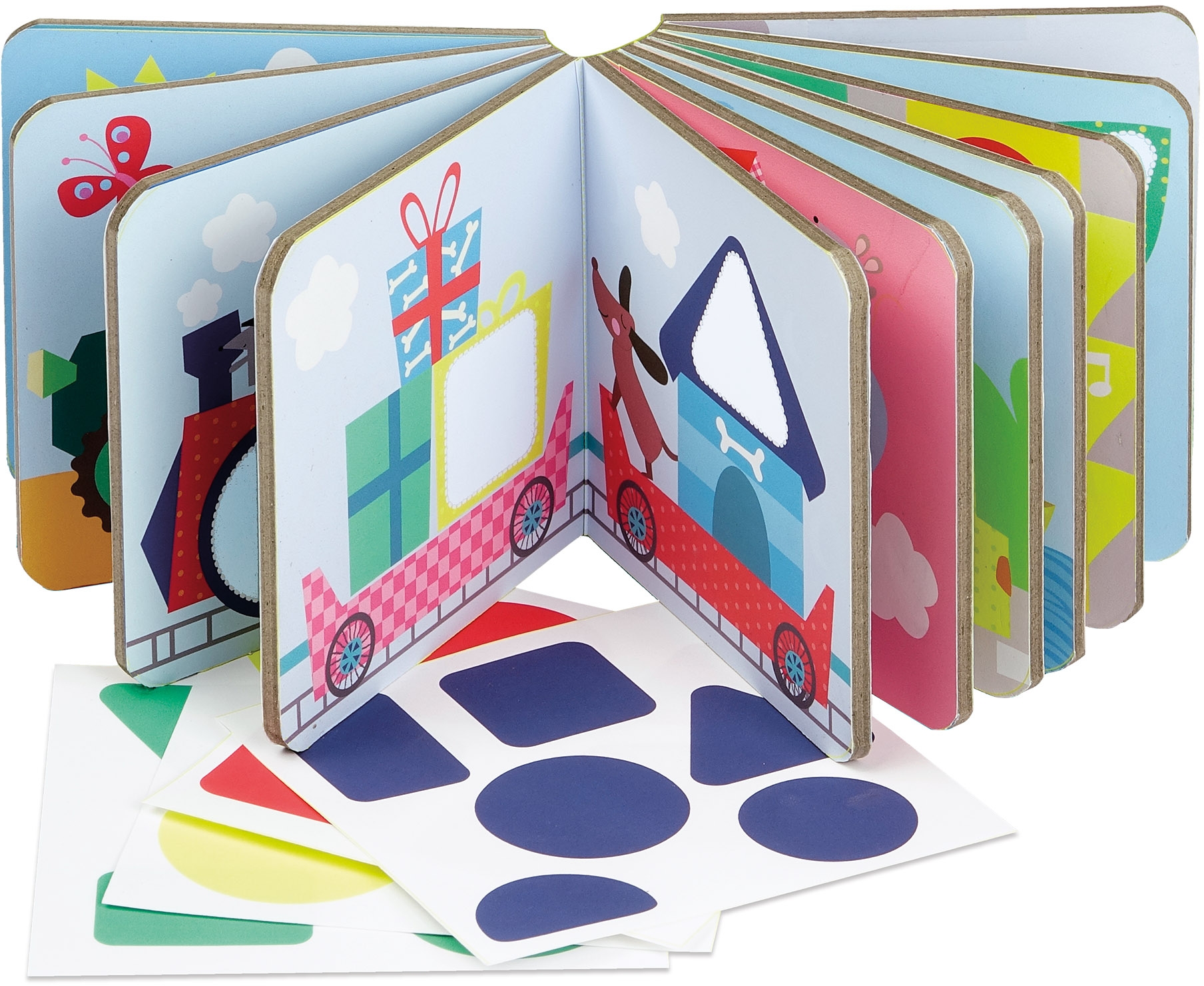 Apli Libro de Pegatinas Formas Geometricas - Tamaño 100x100x40mm - 10 Paginas de Carton Rigido 3mm - 4 Hojas de Gomets Removible