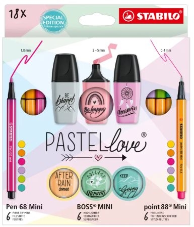 Stabilo Pastellove Pack de 18 Marcadores y Rotuladores, 6 Rotuladores Premium Pen 68 Mini, 6 Rotuladores Point 88 Mini y 6 Rotu
