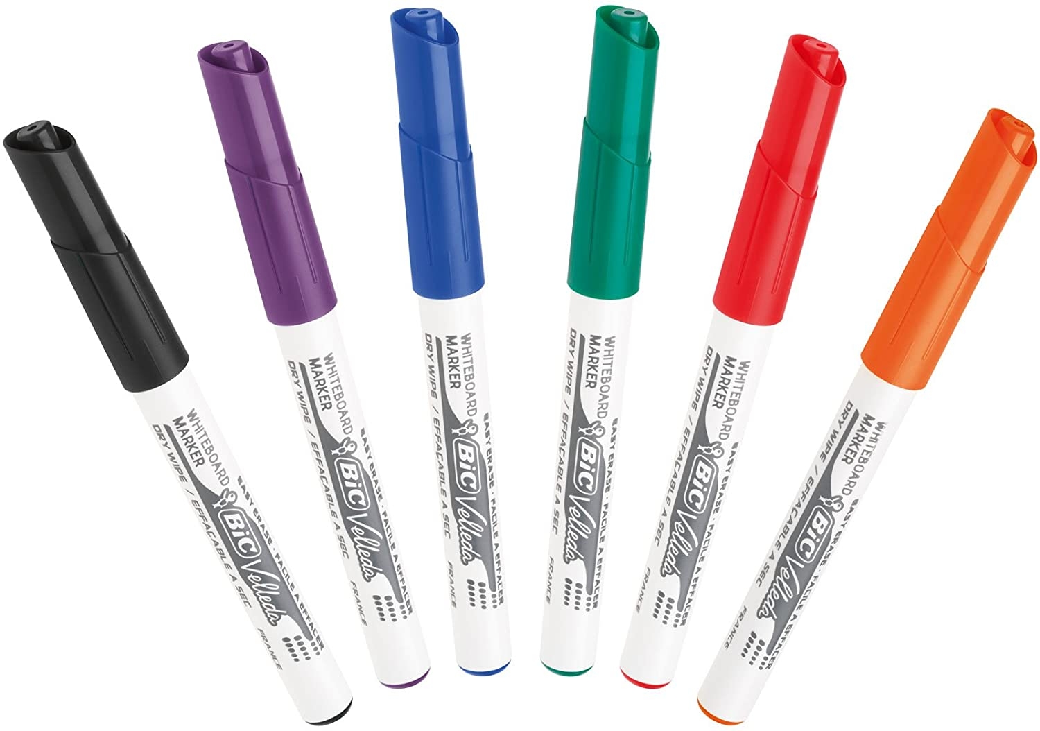 Bic Velleda 1741 Pack de 6 Rotuladores para Pizarra, Punta media, Trazo de 1.4mm, Borrado facil, Varios colores