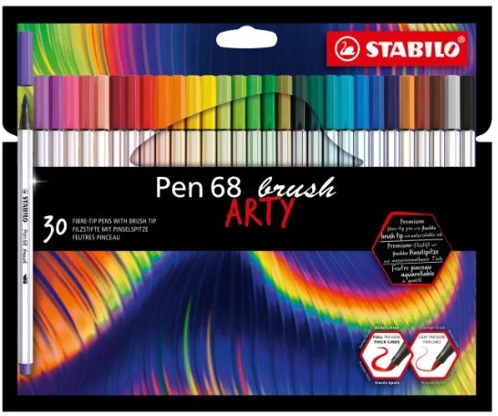 Stabilo Pen 68 Brush Arty Pack de 30 Rotuladores, Punta de Pincel