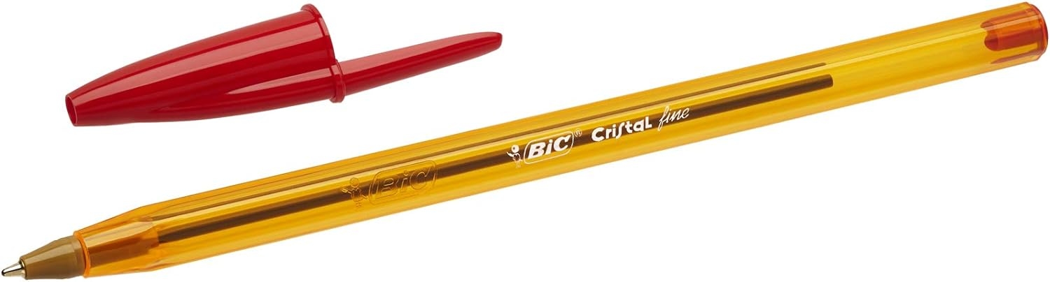 Caja de 50 Bic Cristal Original Fine, Punta Fina 0.8mm, Trazo 0.30mm, Rojo